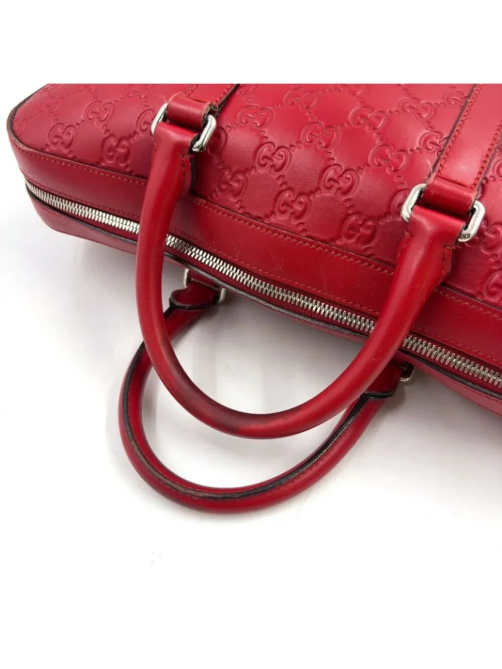 Gucci Guccissima Leather Red Business Bag Silver